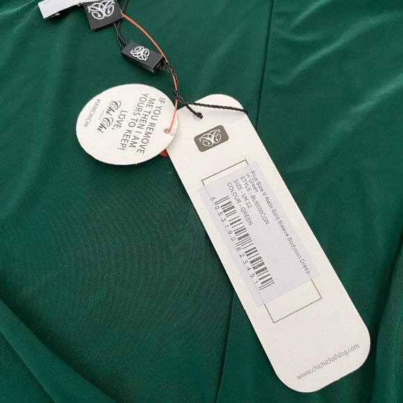 NWT Chi Chi Mini Bodycon Dress V Neck Split Sleeve Stretch Green Womens Size 18 - Picture 9 of 13